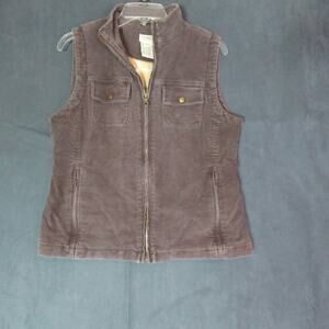 L.L. Bean Mountain Fleece Vest Womens Medium Brown Flannel Lined Double Pocket